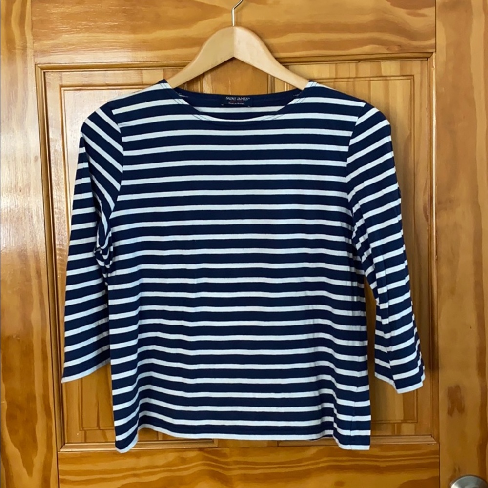 Saint James navy white Breton striped shirt 10 42